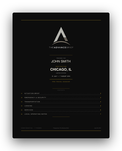 Sample dossier cover with fictional data